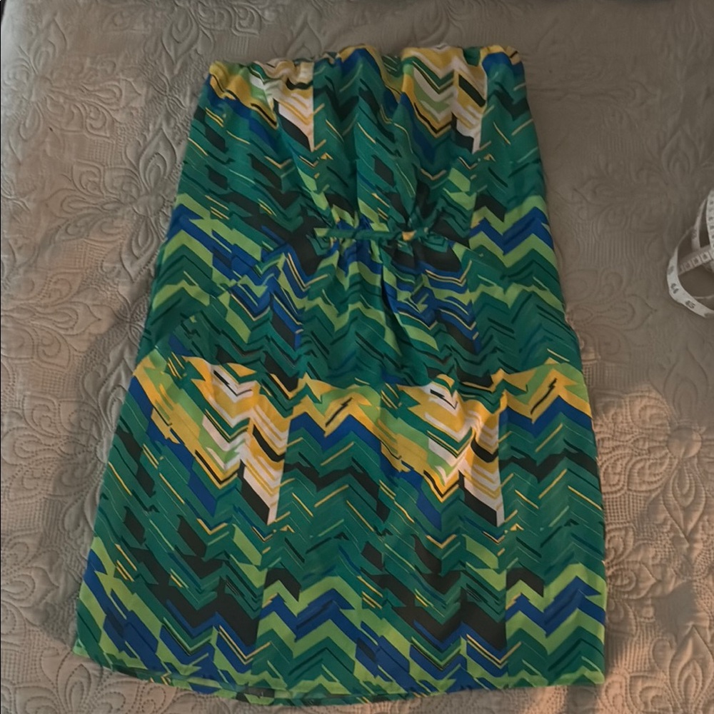 Collective Concepts Green and Yellow Strapless Dress